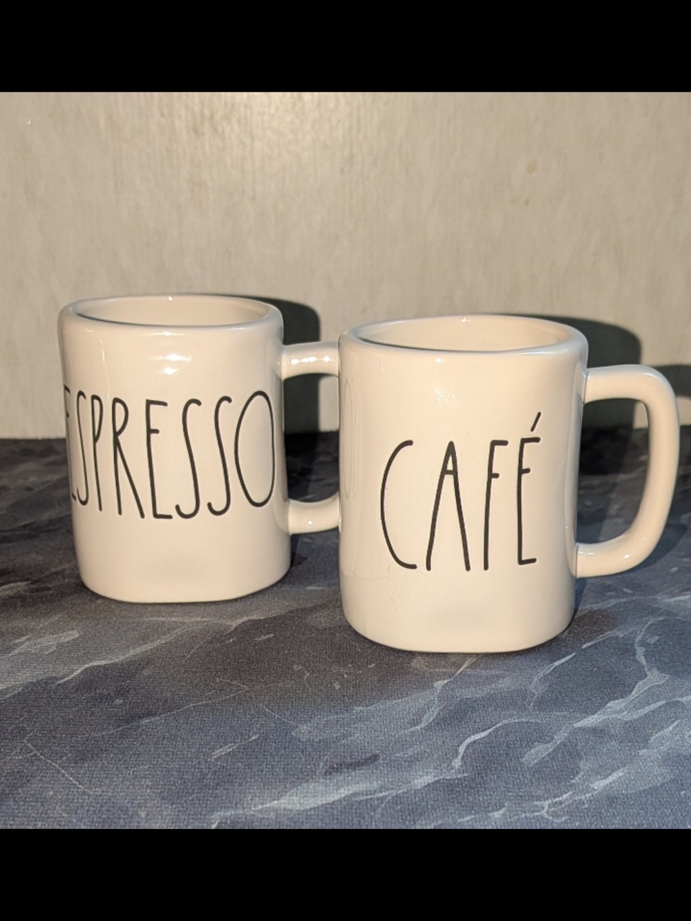 Rae Dunn Farmhouse Espresso Mini Shot Mugs 2 Piece Set "Espresso" and "Cafe"